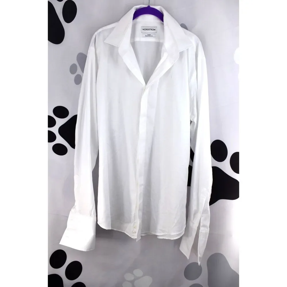 Nordstrom Mens Trim Fit Herringbone Dress Shirt Long Sleeve White 17 1/2 36-37